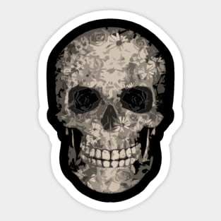 Black and white gothic floral skull Sticker